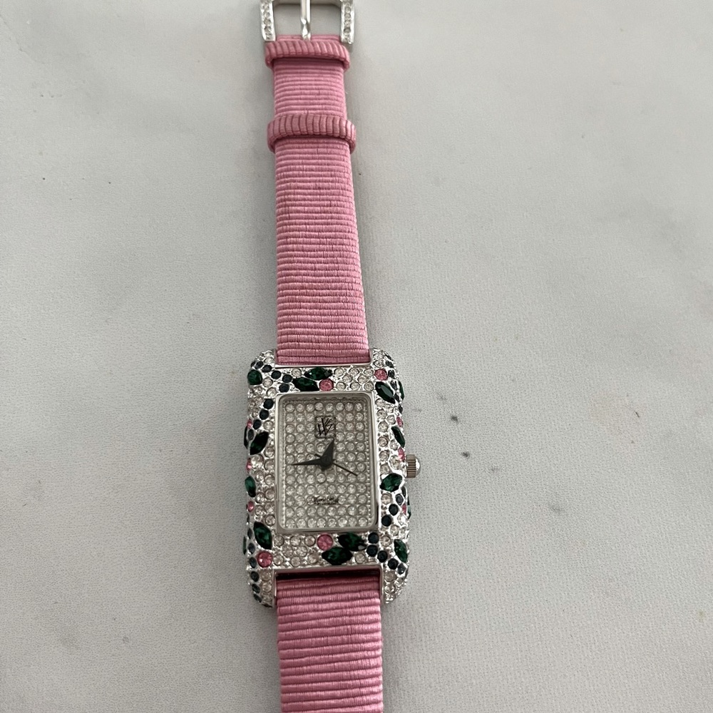 Pink glam rhinestone Watch leaf motif bling Victoria Wieck